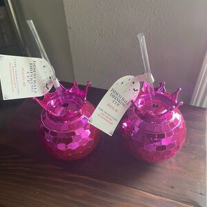 NEW Vivitar Pink Disco Ball Drink Cups—Set of 2